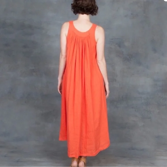 Black Crane Sleeveless High Low Maxi Dress Flax Linen Orange Paprika XS - Picture 7 of 12